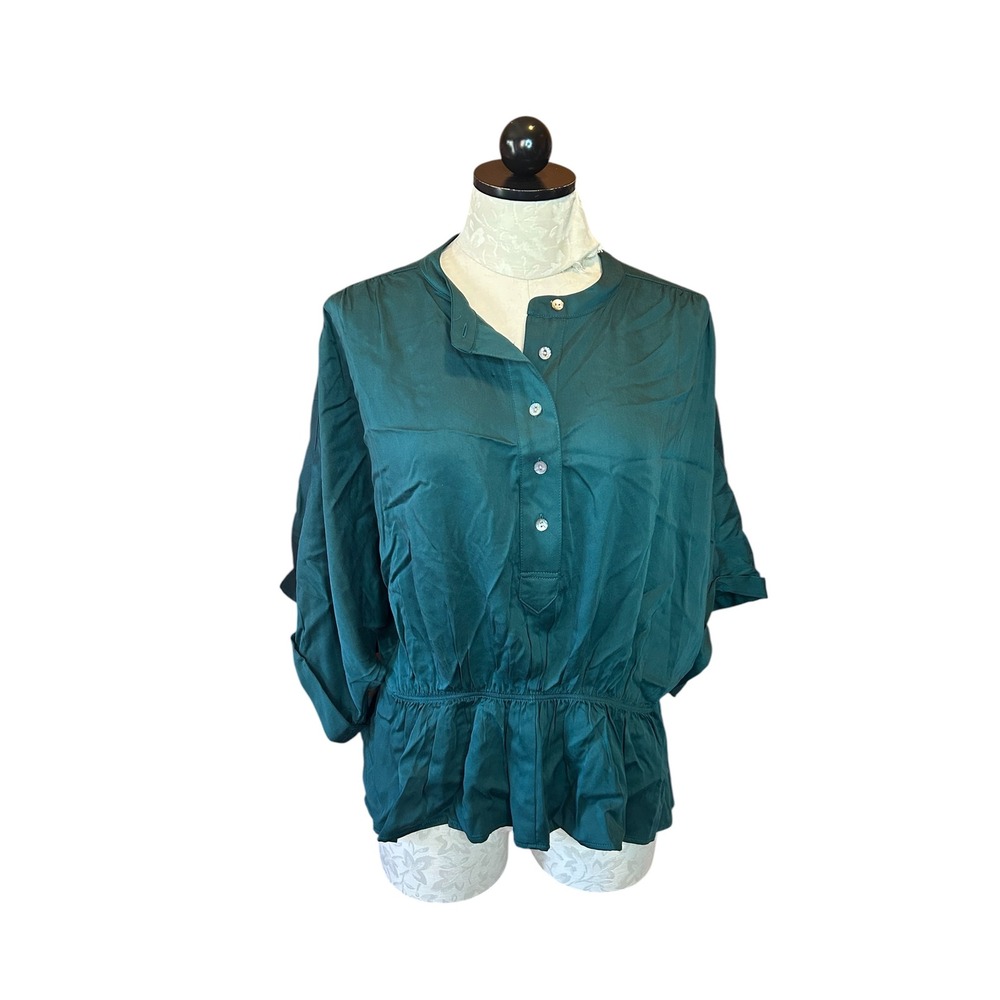 J. Jill Adriatcsea Teal Green Peplum Blouse Button Front Top NWT Sz L PETITE
